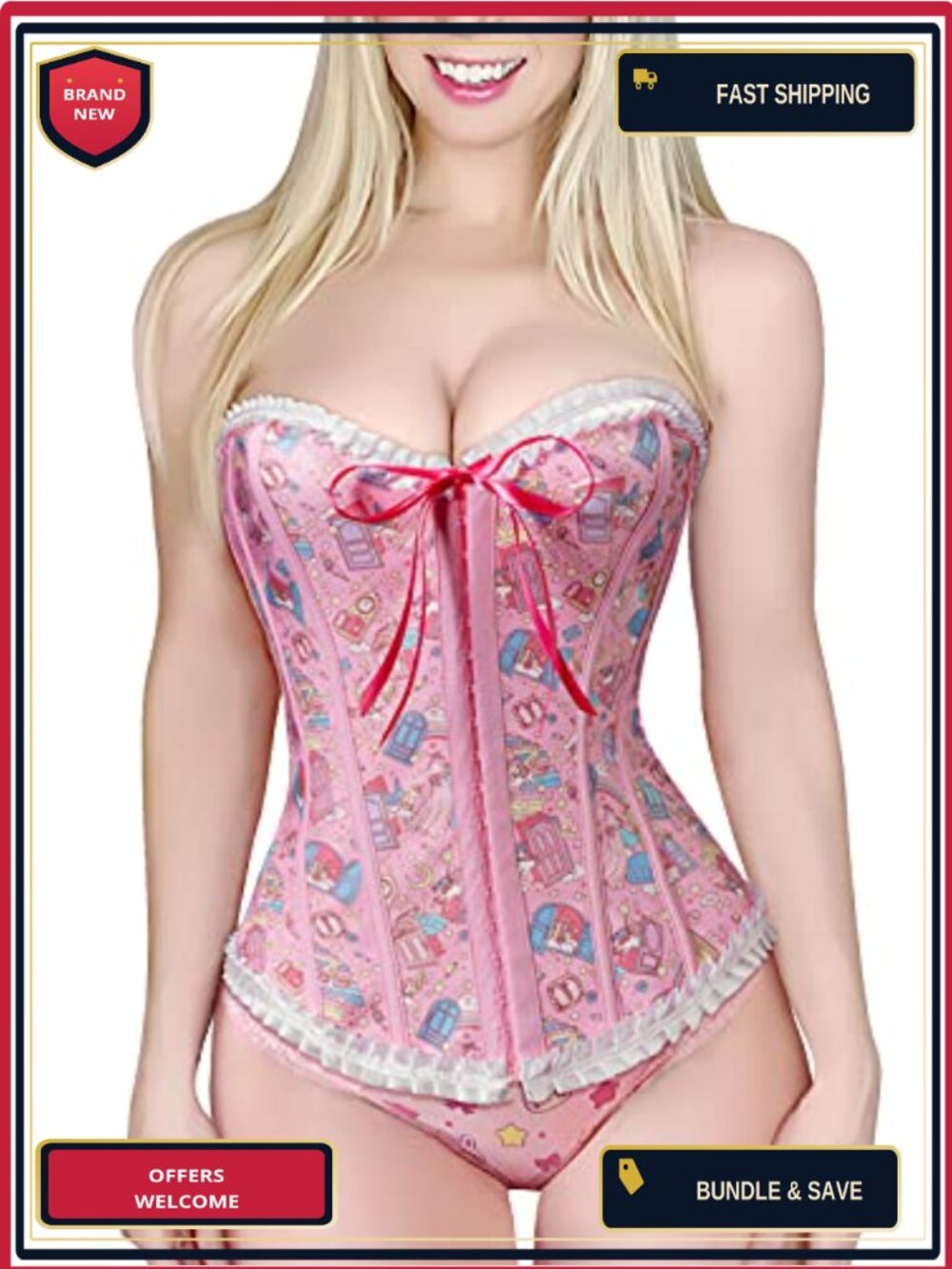 Lace Up Boned Overbust Corset Bustier Bodyshaper Top